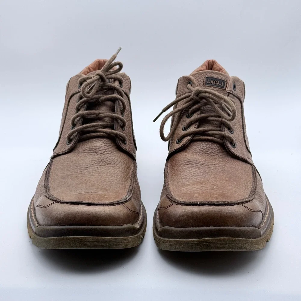 Lacaj‎ Mens Pebbled Leather Chukka Boots Brown Moc Toe Lace Up Size 45